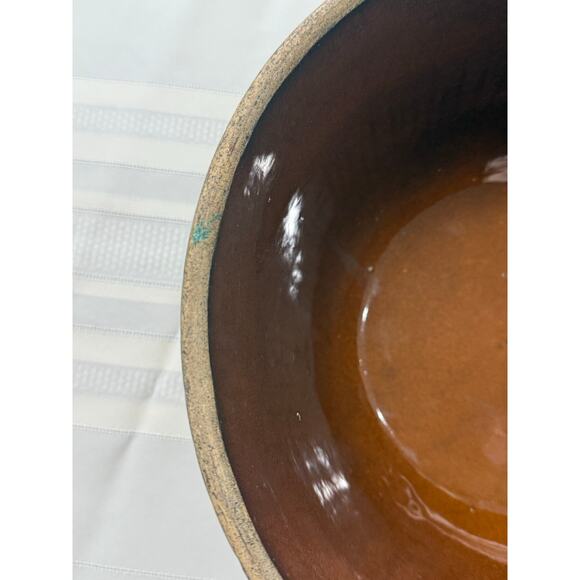Vintage Brown Glazed Stoneware Bowl 10” Rustic Farmhouse Pottery - Picture 7 of 9